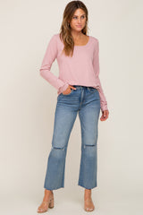 Mauve Ribbed Round Hem Top