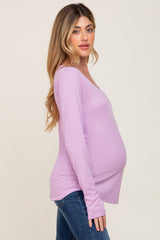 Lavender Ribbed Round Hem Maternity Top