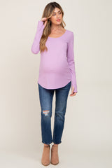 Lavender Ribbed Round Hem Maternity Top