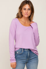 Lavender Ribbed Round Hem Maternity Top