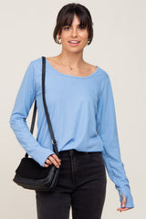 Light Blue Ribbed Round Hem Maternity Top