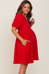 Red Embroidered Tie Back Maternity Dress