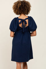 Navy Embroidered Tie Back Dress