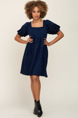 Navy Embroidered Tie Back Dress