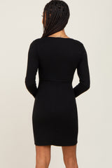 Black Ruched Long Sleeve Dress