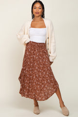 Rust Floral Print Midi Skirt