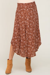 Rust Floral Print Maternity Midi Skirt