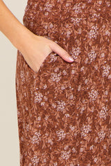 Rust Floral Print Maternity Midi Skirt