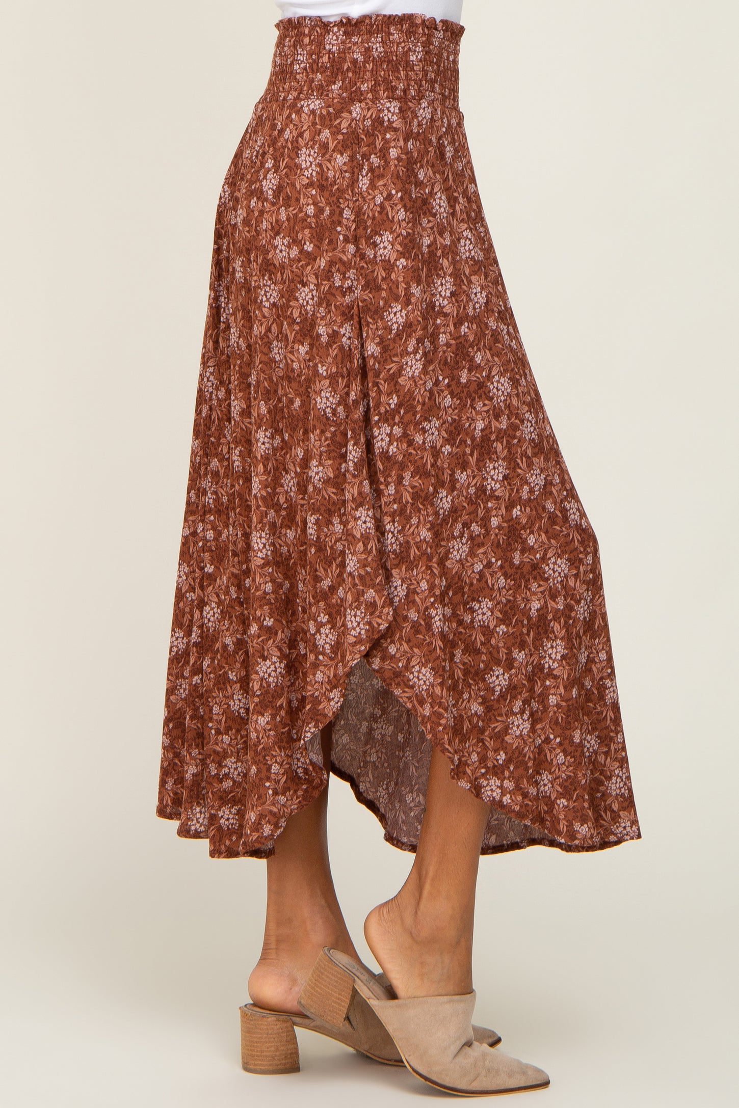 Rust Floral Print Midi Skirt – PinkBlush