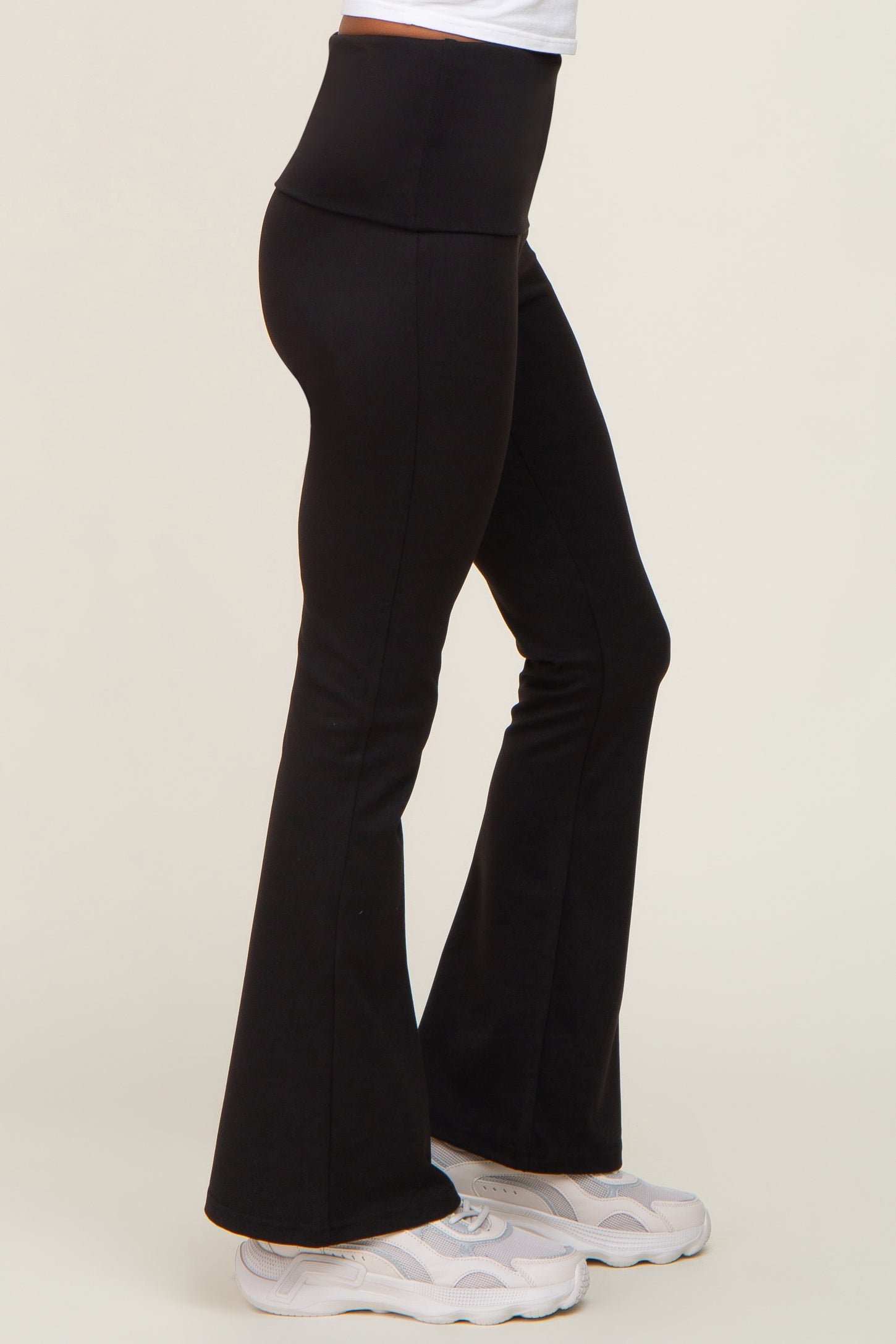 Petite Black Knitted Fold Over Flared Pants
