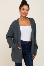 Olive Fuzzy Knit Front Pocket Cardigan