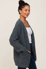 Olive Fuzzy Knit Front Pocket Cardigan