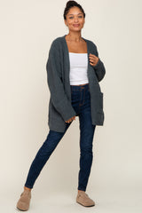 Olive Fuzzy Knit Front Pocket Cardigan