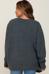 Olive Fuzzy Knit Front Pocket Maternity Cardigan