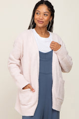 Ivory Fuzzy Knit Front Pocket Maternity Cardigan