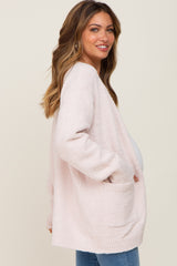 Ivory Fuzzy Knit Front Pocket Maternity Cardigan