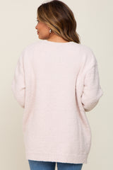 Ivory Fuzzy Knit Front Pocket Maternity Cardigan