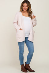 Ivory Fuzzy Knit Front Pocket Maternity Cardigan