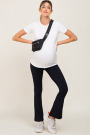 Black Ribbed Maternity Flared Active Leggings