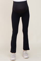 Black Ribbed Maternity Flared Active Leggings