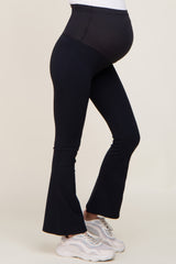 Black Ribbed Maternity Flared Active Leggings