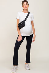 Black Ribbed Maternity Flared Active Leggings