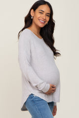 Heather Grey Brushed Knit Ribbed Long Sleeve Maternity Top