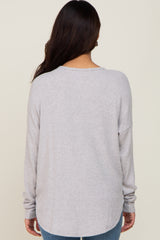 Heather Grey Brushed Knit Ribbed Long Sleeve Maternity Top