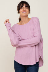 Lavender Brushed Knit Ribbed Long Sleeve Maternity Top