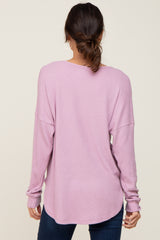 Lavender Brushed Knit Ribbed Long Sleeve Top