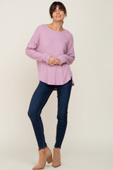 Lavender Brushed Knit Ribbed Long Sleeve Top