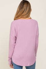 Lavender Brushed Knit Ribbed Long Sleeve Maternity Top