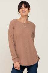 Mocha Brushed Knit Ribbed Long Sleeve Top