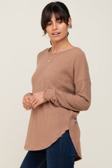 Mocha Brushed Knit Ribbed Long Sleeve Top