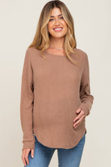 Mocha Brushed Knit Ribbed Long Sleeve Maternity Top