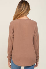 Mocha Brushed Knit Ribbed Long Sleeve Maternity Top