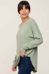 Sage Brushed Knit Ribbed Long Sleeve Top