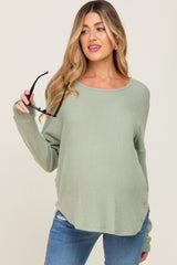 Sage Brushed Knit Ribbed Long Sleeve Maternity Top