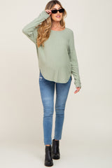 Sage Brushed Knit Ribbed Long Sleeve Maternity Top