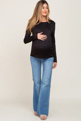 Black Ribbed Basic Long Sleeve Maternity Top