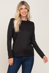 Black Ribbed Basic Long Sleeve Top