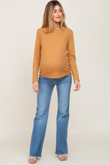 Camel Ribbed Basic Long Sleeve Maternity Top