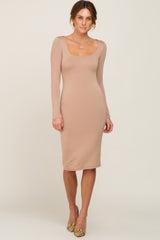 Taupe Long Sleeve Square Neck Maternity Dress