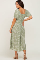 Sage Floral Puff Sleeve Maternity Maxi Dress