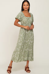 Sage Floral Puff Sleeve Maternity Maxi Dress