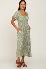 Sage Floral Puff Sleeve Maxi Dress