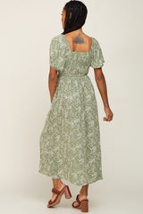 Sage Floral Puff Sleeve Maxi Dress