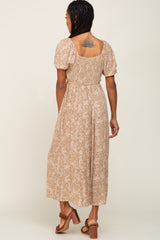 Mocha Floral Puff Sleeve Maxi Dress