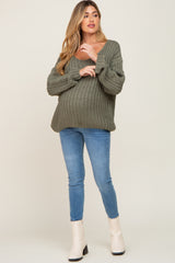 Olive Chunky Knit Maternity Sweater