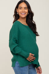 Green Ribbed Maternity Sweater